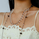 White Quartz Smoky Quartz Open-Ended Tassel Necklace gembea jewelry