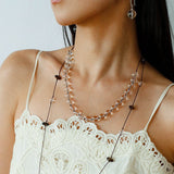 White Quartz Smoky Quartz Open-Ended Tassel Necklace gembea jewelry