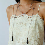 White Quartz Smoky Quartz Open-Ended Tassel Necklace gembea jewelry