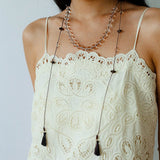 White Quartz Smoky Quartz Open-Ended Tassel Necklace gembea jewelry