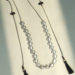 White Quartz Smoky Quartz Open-Ended Tassel Necklace gembea jewelry