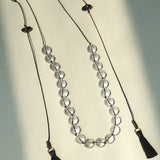 White Quartz Smoky Quartz Open-Ended Tassel Necklace gembea jewelry