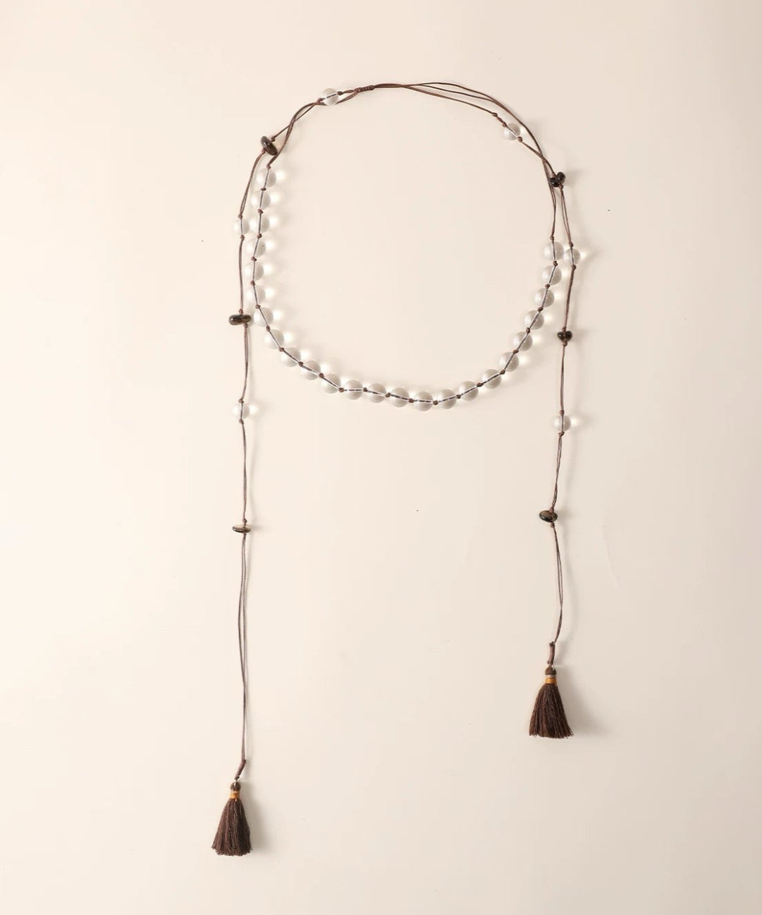 White Quartz Smoky Quartz Open-Ended Tassel Necklace gembea jewelry