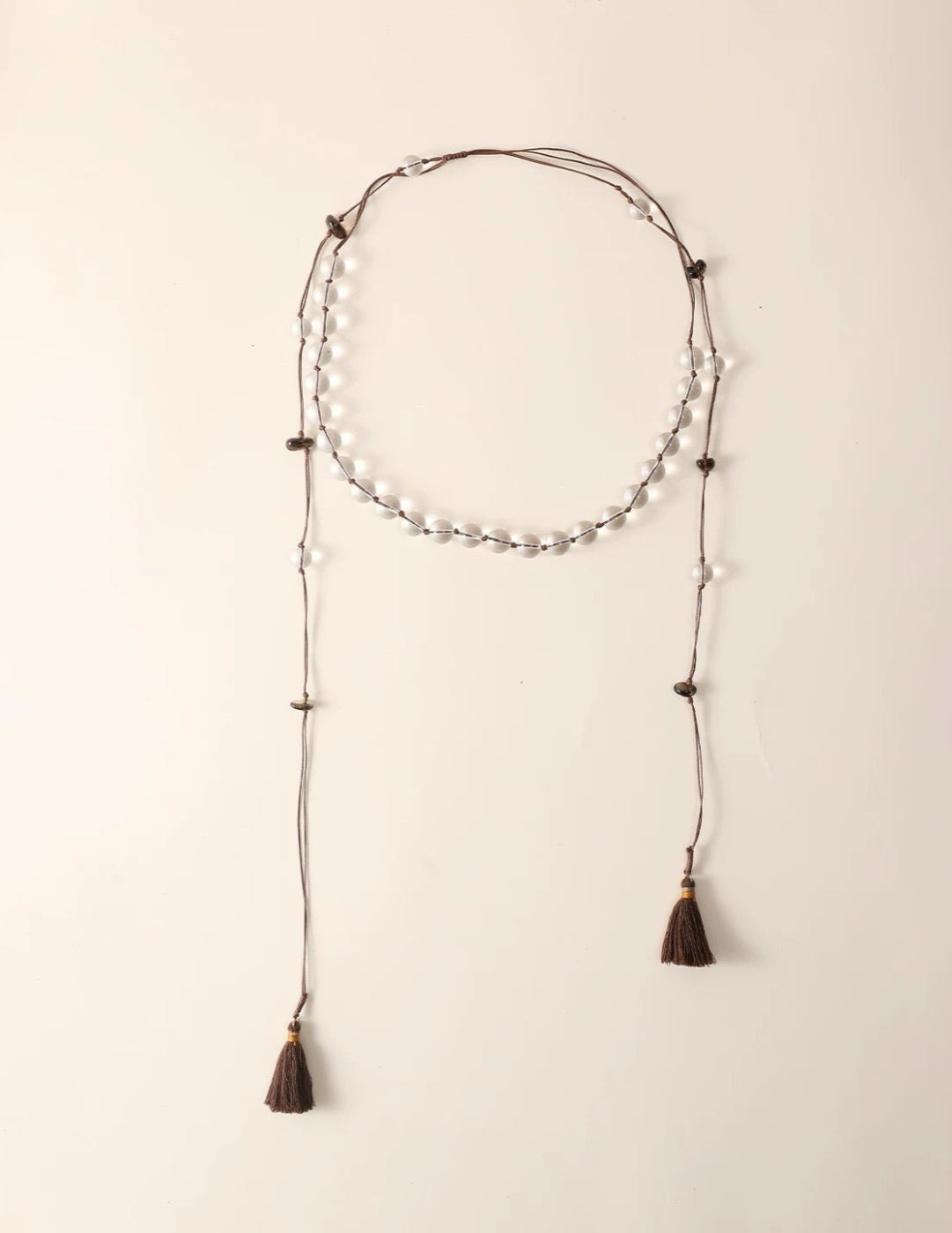 White Quartz Smoky Quartz Open-Ended Tassel Necklace gembea jewelry