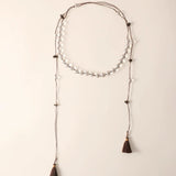 White Quartz Smoky Quartz Open-Ended Tassel Necklace gembea jewelry