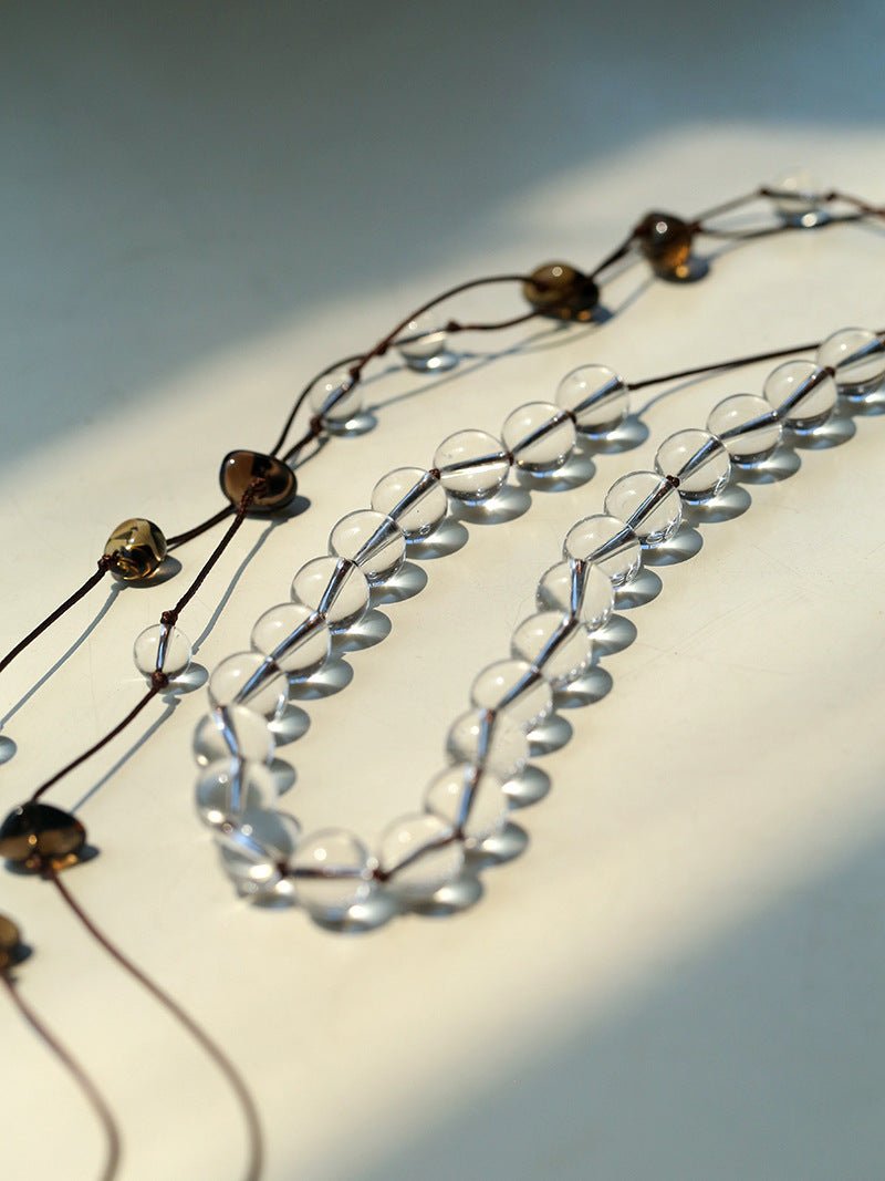 White Quartz Smoky Quartz Open-Ended Tassel Necklace gembea jewelry