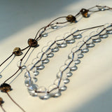 White Quartz Smoky Quartz Open-Ended Tassel Necklace gembea jewelry