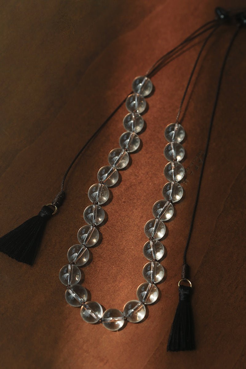 White Quartz Smoky Quartz Open-Ended Tassel Necklace gembea jewelry