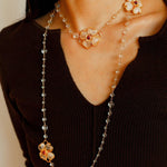 Classic White crystal Four-leaf Clover Long Necklace - Gembea Jewelry