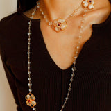 Classic White crystal Four-leaf Clover Long Necklace - Gembea Jewelry