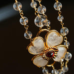 Classic White crystal Four-leaf Clover Long Necklace - Gembea Jewelry