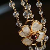 Classic White crystal Four-leaf Clover Long Necklace - Gembea Jewelry