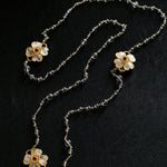 Classic White crystal Four-leaf Clover Long Necklace - Gembea Jewelry