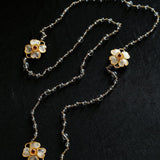 Classic White crystal Four-leaf Clover Long Necklace - Gembea Jewelry