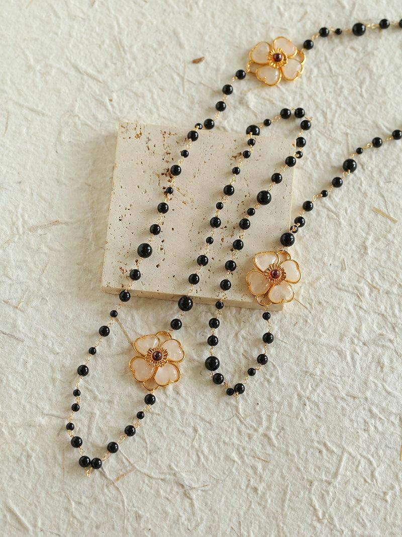 Classic White crystal Four-leaf Clover Long Necklace - Gembea Jewelry