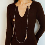 Classic White crystal Four-leaf Clover Long Necklace - Gembea Jewelry