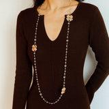 Classic White crystal Four-leaf Clover Long Necklace - Gembea Jewelry