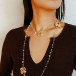 Classic White crystal Four-leaf Clover Long Necklace - Gembea Jewelry