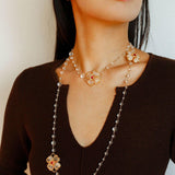 Classic White crystal Four-leaf Clover Long Necklace - Gembea Jewelry