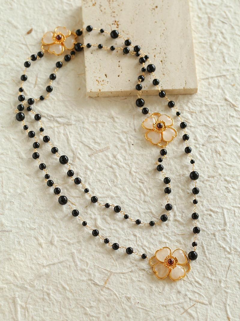 Classic White crystal Four-leaf Clover Long Necklace - Gembea Jewelry