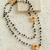 Classic White crystal Four-leaf Clover Long Necklace - Gembea Jewelry