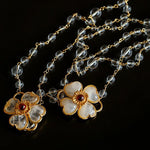 Classic White crystal Four-leaf Clover Long Necklace - Gembea Jewelry