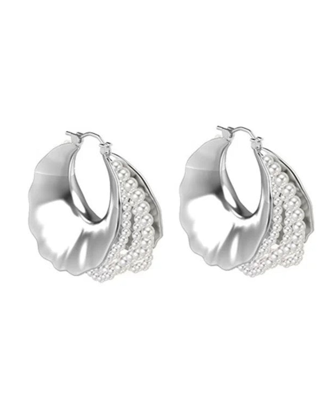 Wide Pearl Black Agate Hoop Earrings gembea jewelry