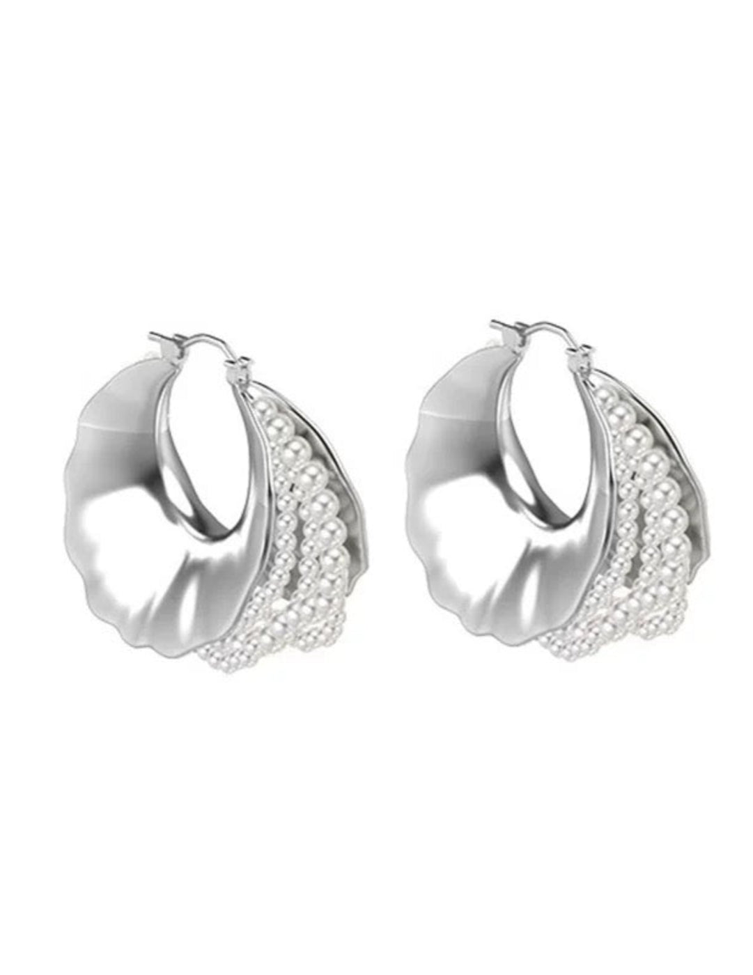 Wide Pearl Black Agate Hoop Earrings gembea jewelry