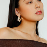 Wide Pearl Black Agate Hoop Earrings - Gembea Jewelry
