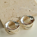Wide Pearl Black Agate Hoop Earrings - Gembea Jewelry