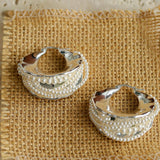 Wide Pearl Black Agate Hoop Earrings - Gembea Jewelry