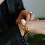 Wide Version Watch Chain Baroque Pearl Bracelet - Gembea Jewelry