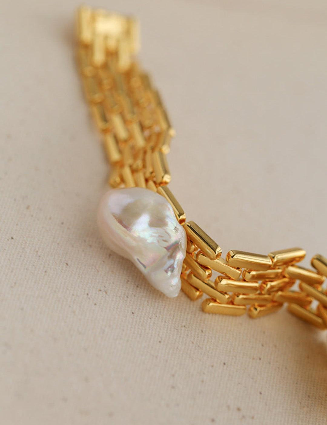 Wide Version Watch Chain Baroque Pearl Bracelet - Gembea Jewelry