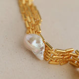 Wide Version Watch Chain Baroque Pearl Bracelet - Gembea Jewelry