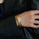 Wide Version Watch Chain Baroque Pearl Bracelet - Gembea Jewelry