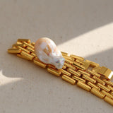 Wide Version Watch Chain Baroque Pearl Bracelet - Gembea Jewelry