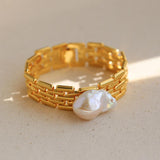Wide Version Watch Chain Baroque Pearl Bracelet - Gembea Jewelry