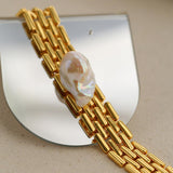 Wide Version Watch Chain Baroque Pearl Bracelet - Gembea Jewelry