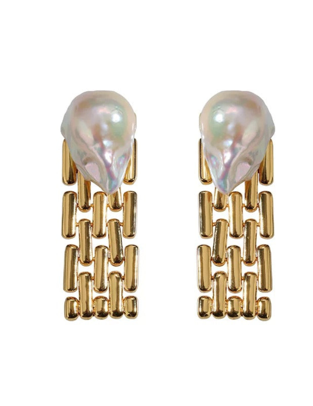 Wide Version Watch Chain Baroque Pearl Earrings gembea jewelry