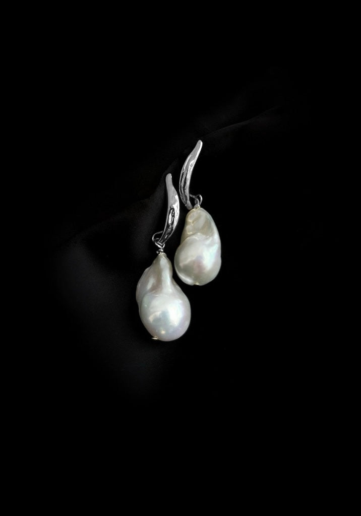 Willow Leaf Baroque Pearl Drop Earrings