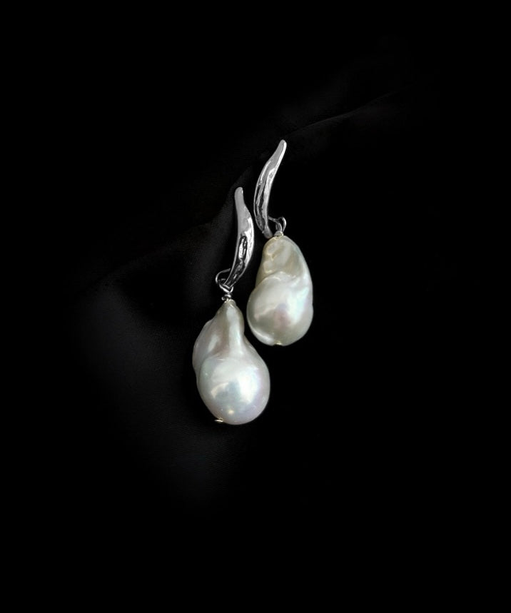 Willow Leaf Baroque Pearl Drop Earrings