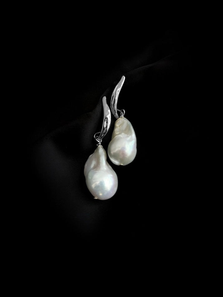 Willow Leaf Baroque Pearl Drop Earrings
