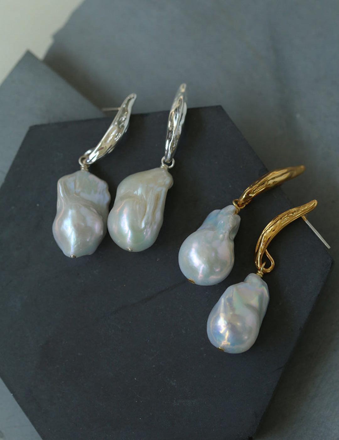Willow Leaf Baroque Pearl Drop Earrings - Gembea Jewelry