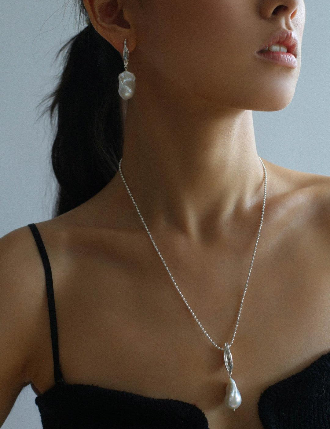 Willow Leaf Baroque Pearl Drop Earrings - Gembea Jewelry