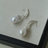 Willow Leaf Baroque Pearl Drop Earrings - Gembea Jewelry