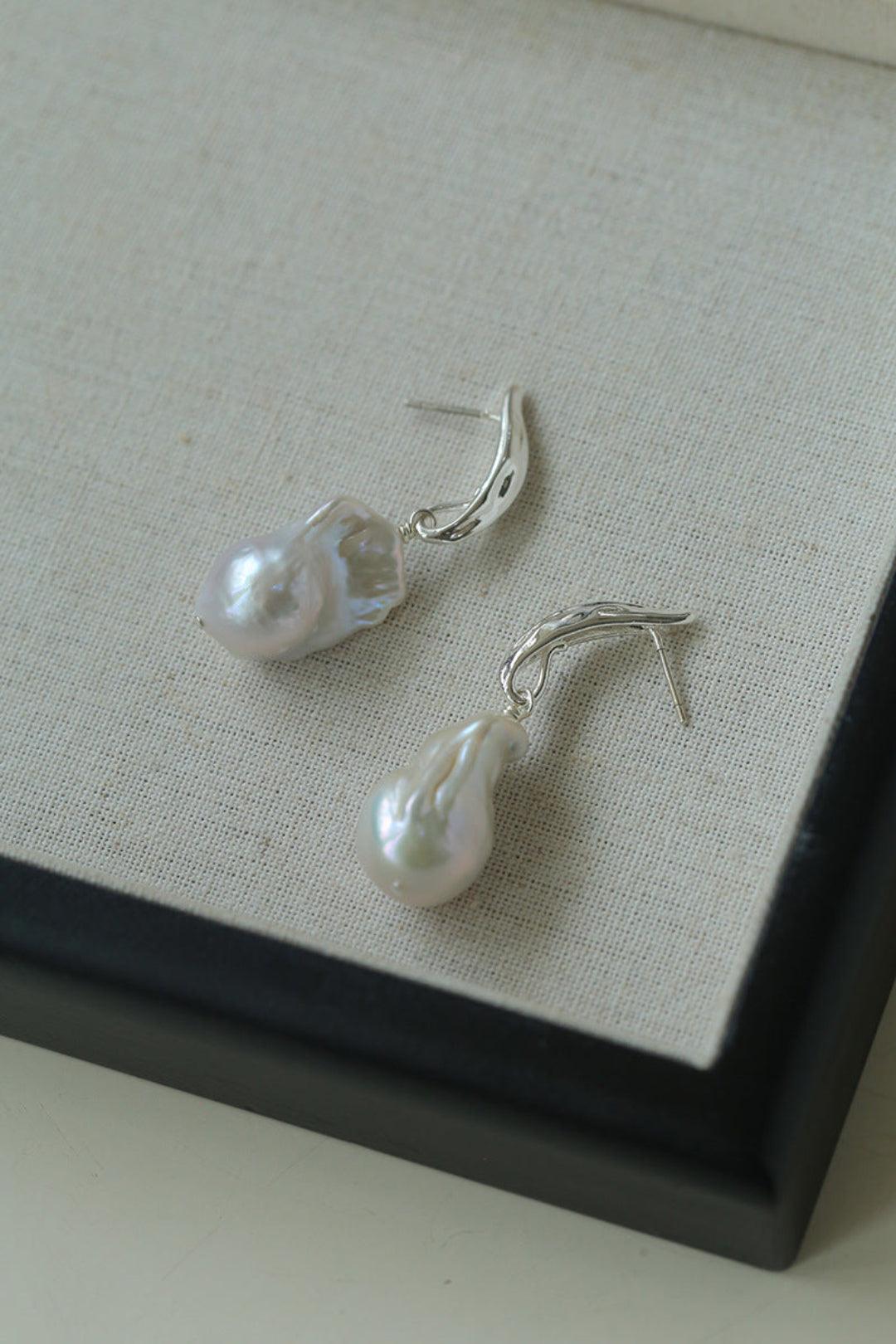 Willow Leaf Baroque Pearl Drop Earrings - Gembea Jewelry