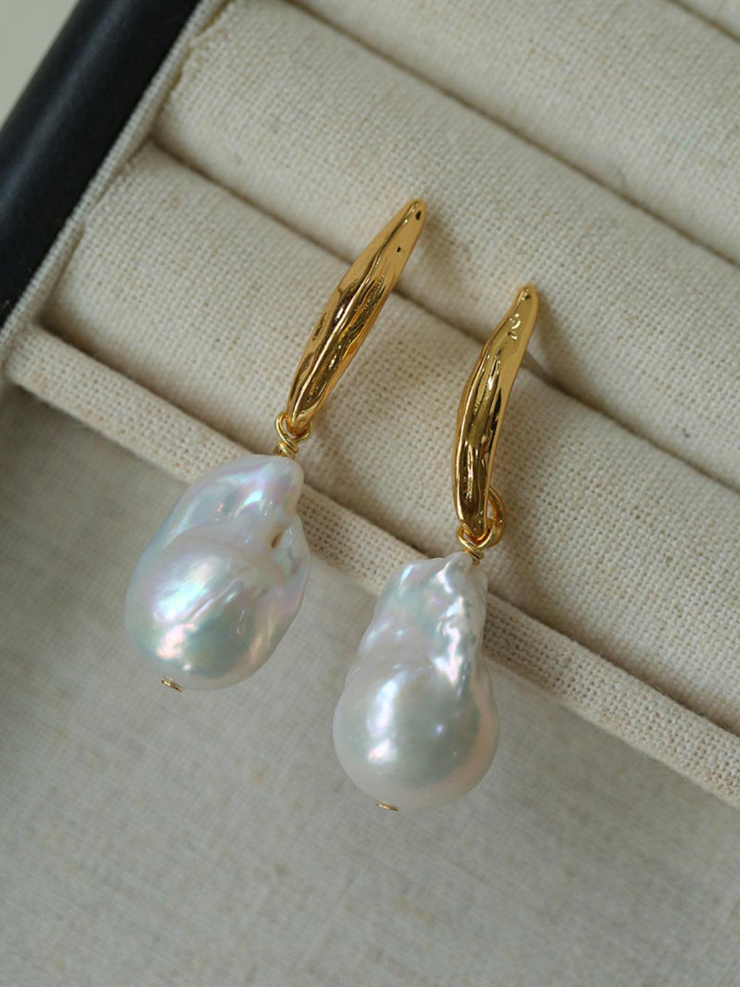 Willow Leaf Baroque Pearl Drop Earrings - Gembea Jewelry