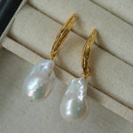 Willow Leaf Baroque Pearl Drop Earrings - Gembea Jewelry
