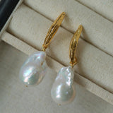 Willow Leaf Baroque Pearl Drop Earrings - Gembea Jewelry