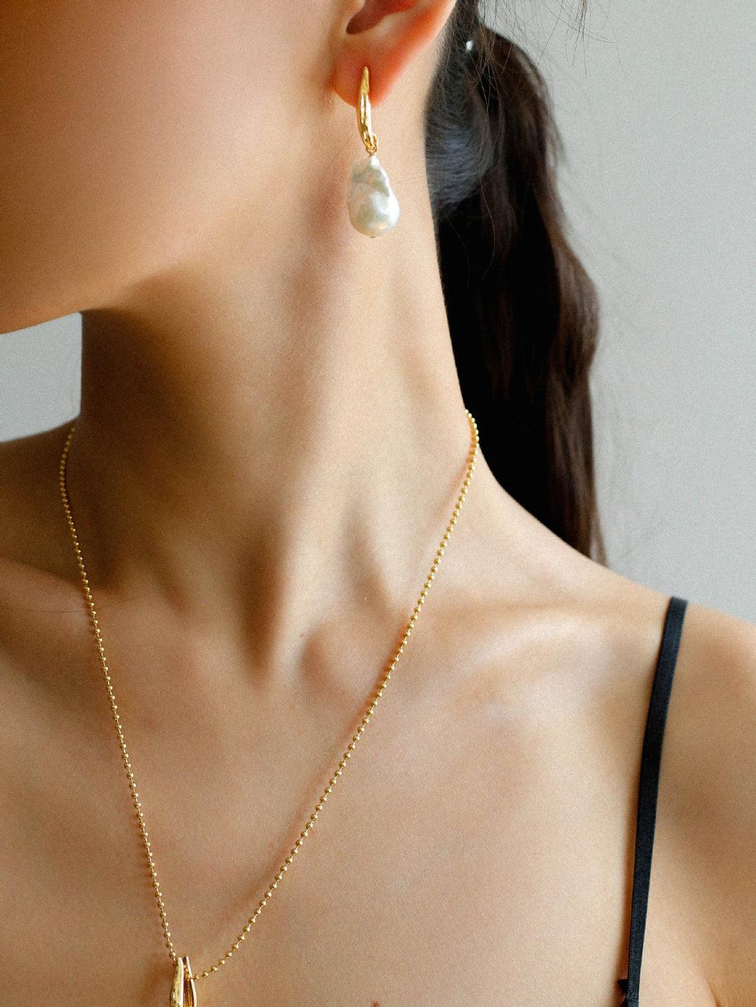 Willow Leaf Baroque Pearl Drop Earrings - Gembea Jewelry